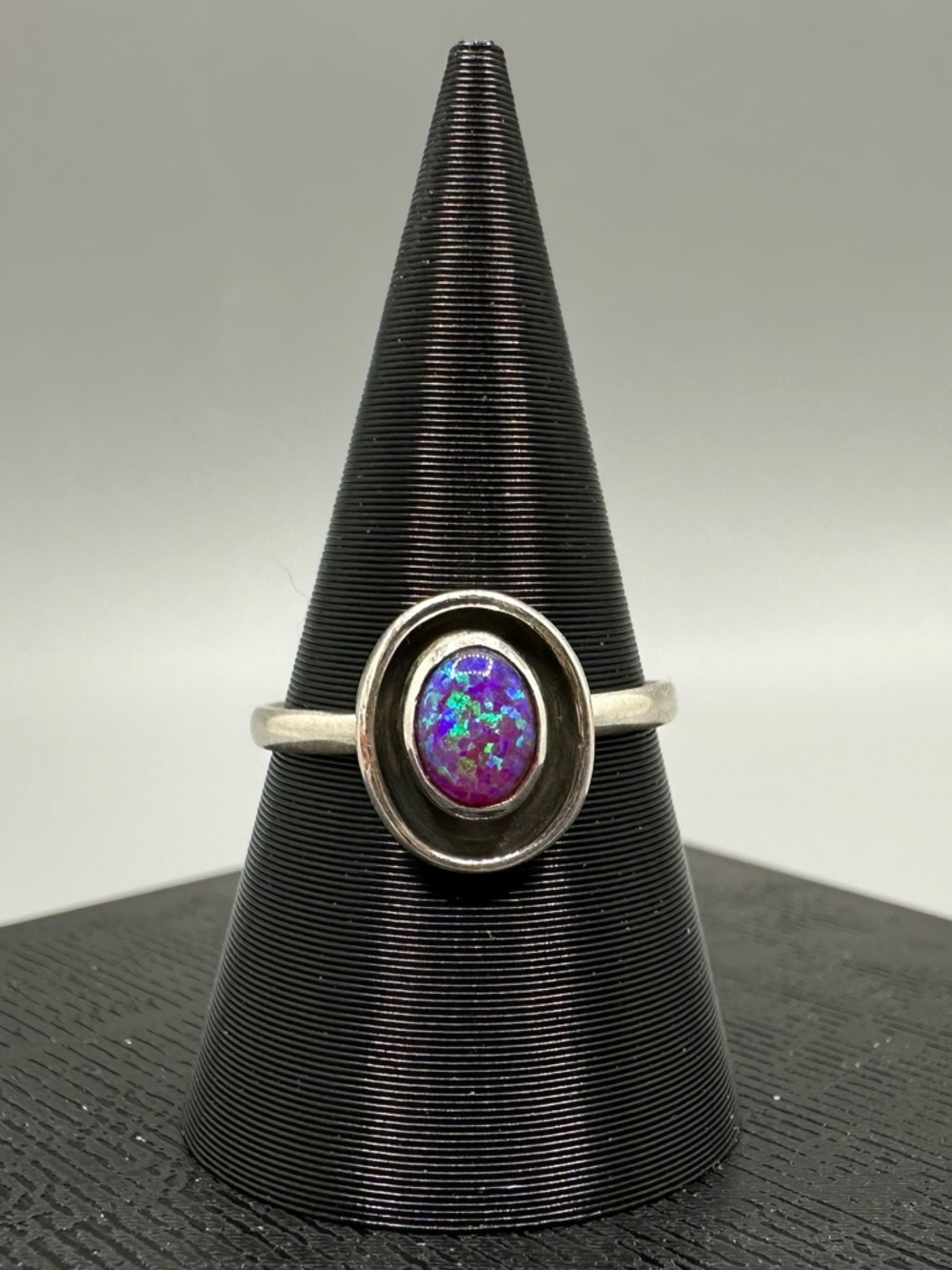 Purple Blue Balloon Opal Sterling Silver 925 Shadow Box Handmade Ring Dainty
